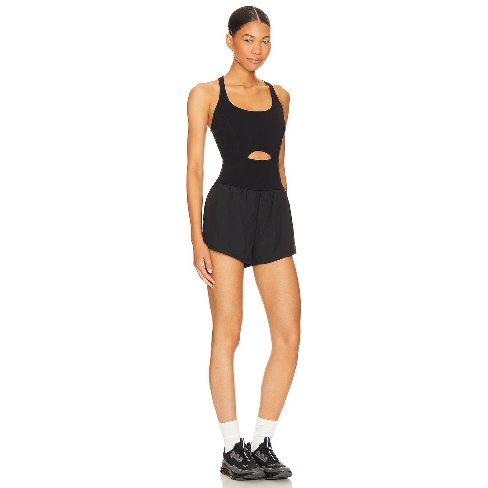 FREE PEOPLE MOVEMENT Righteous Runsie Running Romper Black Lined Cross Back M